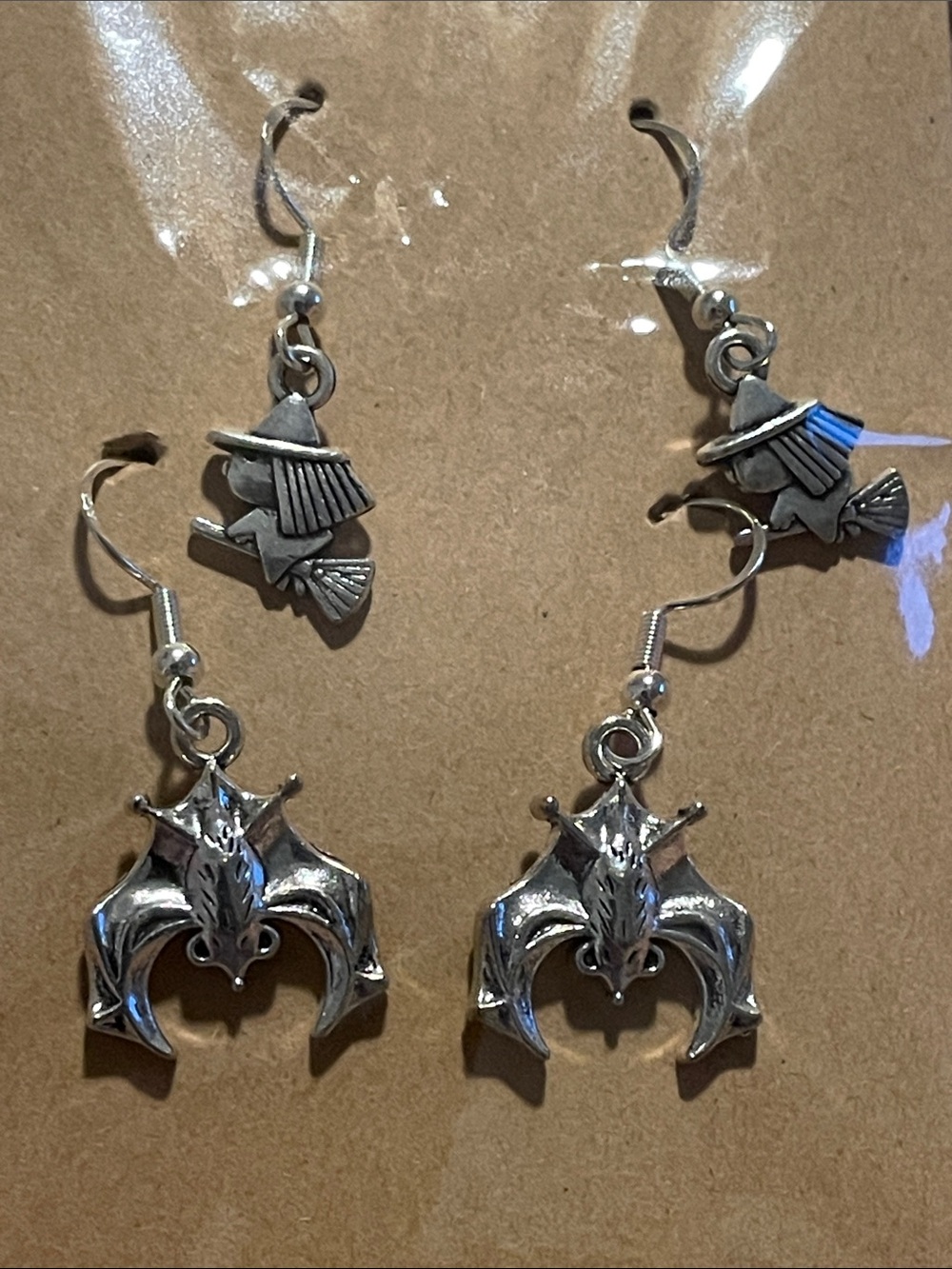Witch and Bat Dangle Earrings - Women Jewelry